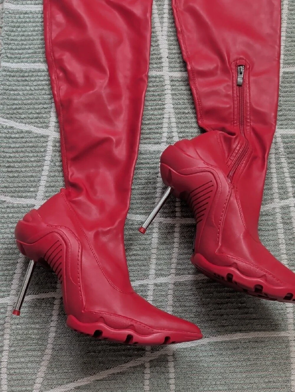 Azalea Wang Red Over-the-Knee Stiletto Boots